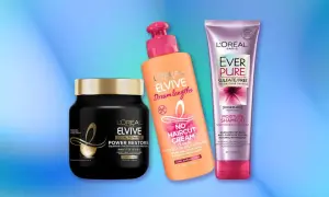 Tres productos L'Oréal para saber como hidratar el pelo: mascarilla Elvive Power Restore, crema sin aclarado Elvive Dream Lengths y champú Ever Pure Moisture.