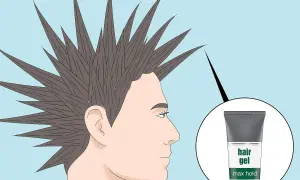 Un hombre con un peinado mohicano en pico, con puntas afiladas, y un tubo de gel para el cabello de fijación máxima.