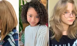 Tres estilos de cortes de pelo para niña de 10 años: bob liso, rizos naturales y melena escalada.