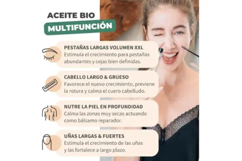 Aceite bio multifunción para pestañas, cabello, piel y uñas. ¡Descubre el poder del aceite de ricino para la cara y más!