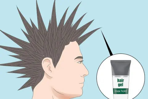 Un hombre con un peinado mohicano en pico, con puntas afiladas, y un tubo de gel para el cabello de fijación máxima.