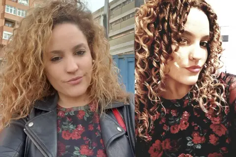 Comparativa del método curly: antes, cabello más suelto y menos definido; después, rizos marcados y voluminosos.