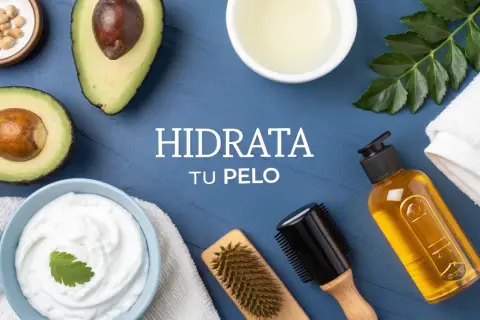 Aguacate, yogur y aceite para **hidratar el pelo de forma natural**. Ingredientes frescos para un cabello radiante.