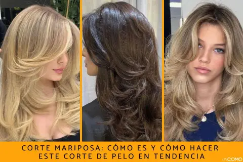 Tres mujeres con pelo largo y capas voluminosas. El corte mariposa da movimiento y estilo, ideal para melenas largas.