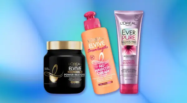 Tres productos L'Oréal para saber como hidratar el pelo: mascarilla Elvive Power Restore, crema sin aclarado Elvive Dream Lengths y champú Ever Pure Moisture.