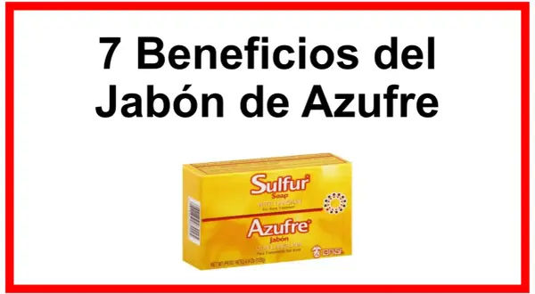 Descubre los 7 beneficios del jabón de azufre para el tratamiento del acné. La caja amarilla muestra "Sulfur Soap with Lanolin".