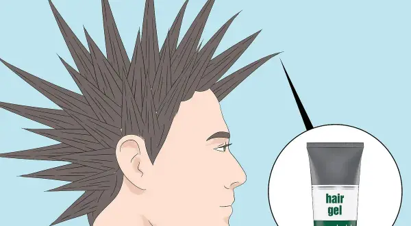 Un hombre con un peinado mohicano en pico, con puntas afiladas, y un tubo de gel para el cabello de fijación máxima.