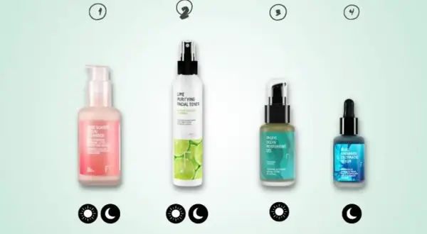 Rutina facial piel mixta: limpiador, tónico purificante, gel hidratante y sérum enzimático. Ideal para el día y la noche.