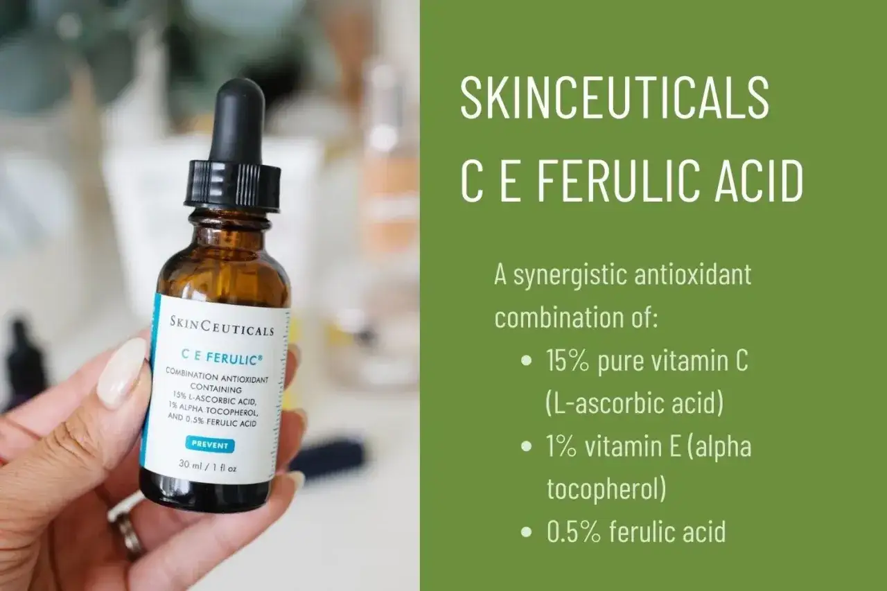 Serum SkinCeuticals C E Ferulic con ácido ferúlico, vitamina C y E para una piel radiante.