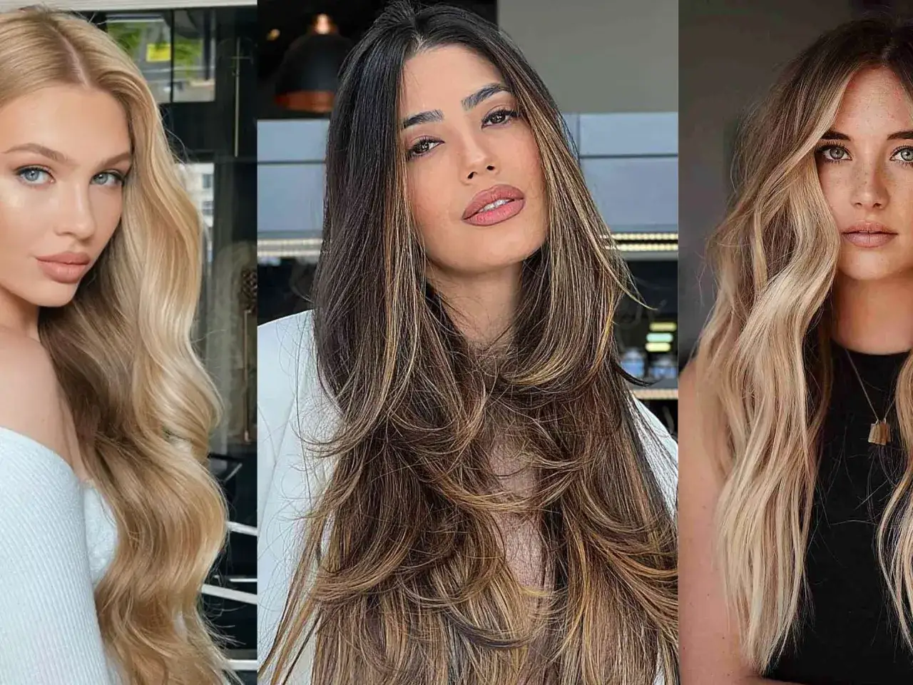 Tres mujeres con estilos de cabello diferentes. La de la izquierda tiene cabello rubio ondulado. La del centro, cabello casta&ntilde;o con reflejos y capas. La de la derecha, cabello rubio con ondas y capas. Todas lucen capas cortes de pelo para dar volumen a...