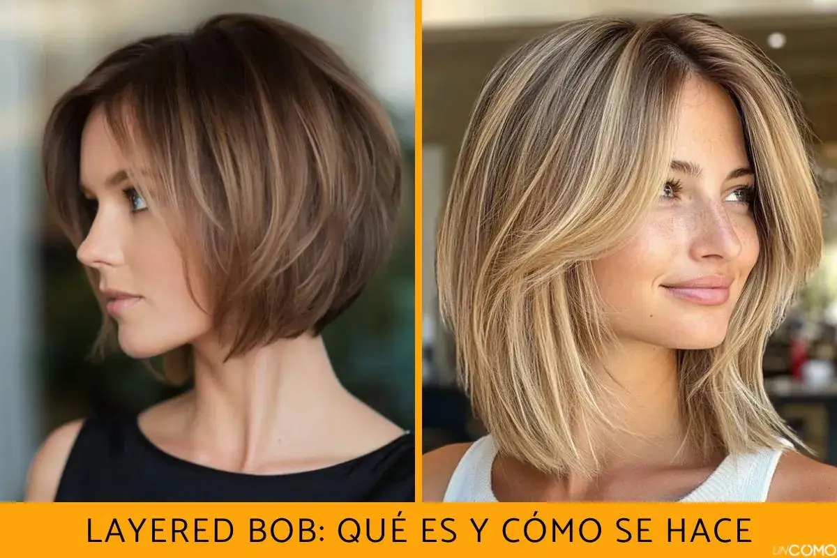 Dos estilos de corte bob a capas: uno oscuro y voluminoso, otro rubio con flequillo desfilado.