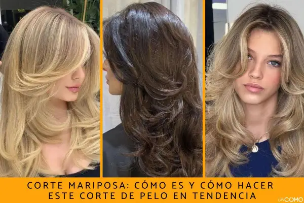 Tres mujeres con pelo largo y capas voluminosas. El corte mariposa da movimiento y estilo, ideal para melenas largas.